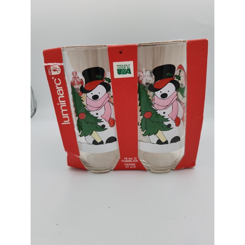 Luminarc Set 4 VINTAGE 1992 16oz Cristmas Polar Bear Tumblers‎ New In Box
